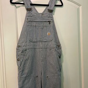 Carhartt Womens Relaxed Fit Denim Railroad Stripe Bib Overall